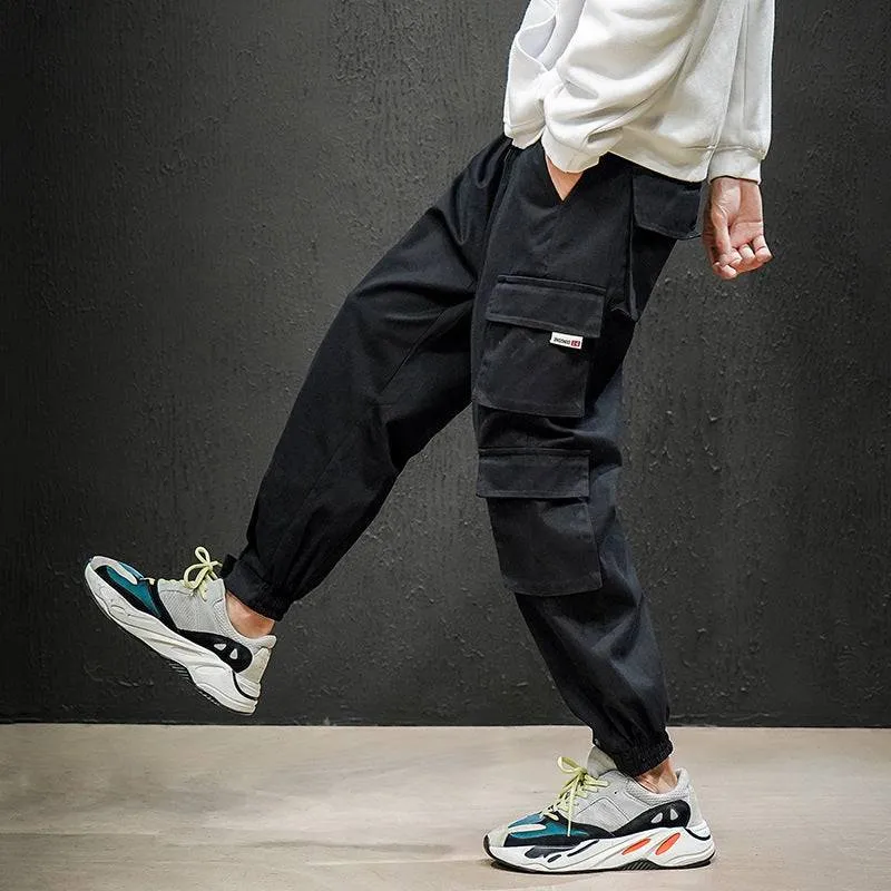 2023 Autumn Cargo Pants Black Casual Male Sweatpants Hip Hop Trousers Men Fashion Loose Sports Jogger Pants Workout