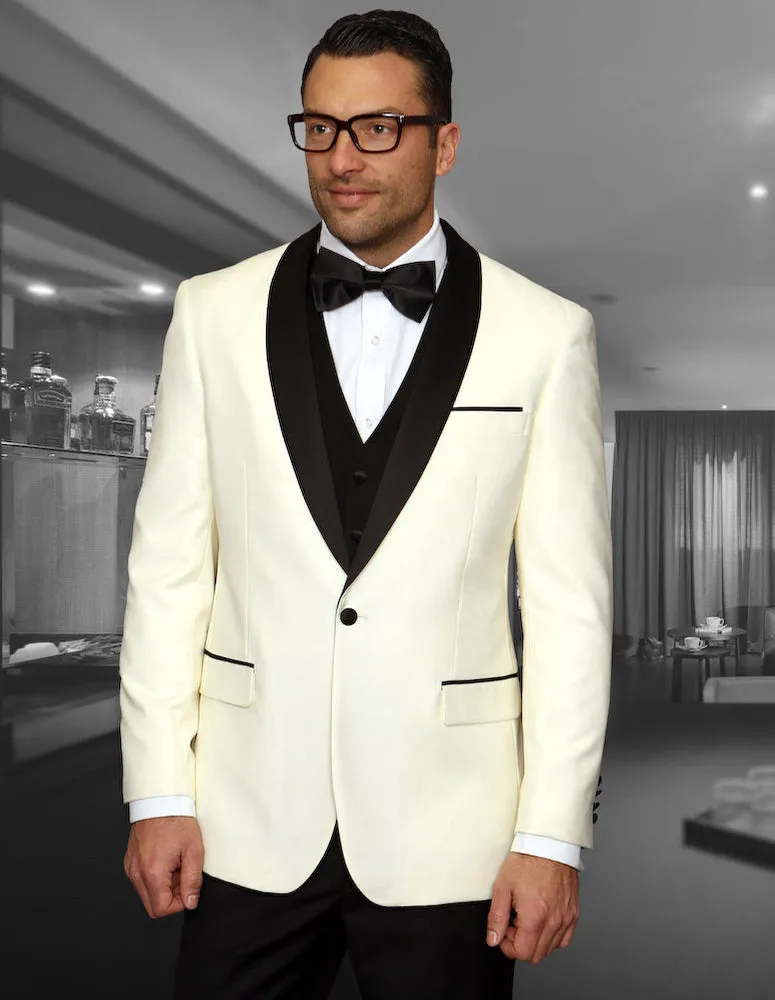 3pc Flat Front Pants With Matching Bow Tie  | Encore | Off-white