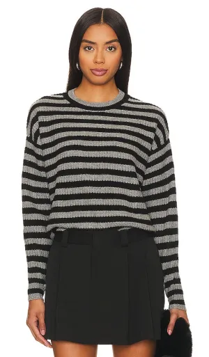 Autumn Cashmere Striped Shaker Crew Neck in Charcoal