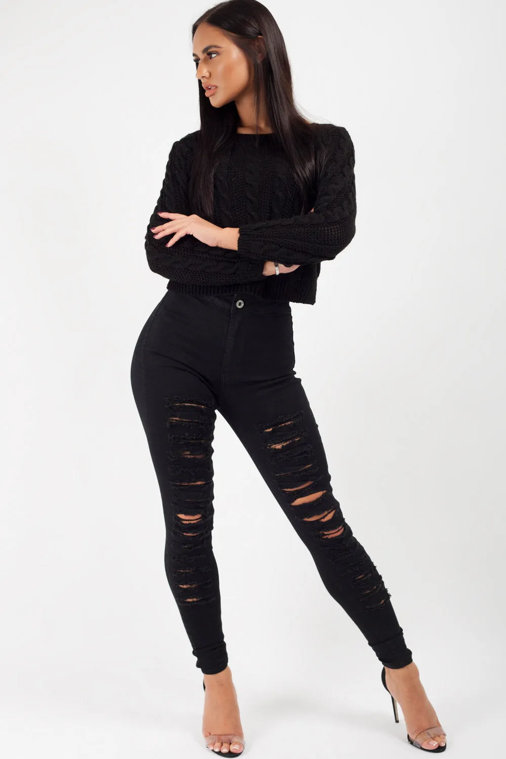 Black Ripped Skinny Jeans High Waisted