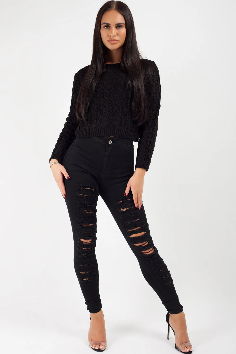 Black Ripped Skinny Jeans High Waisted
