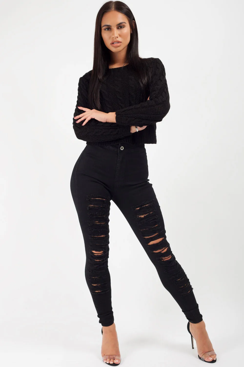 Black Ripped Skinny Jeans High Waisted