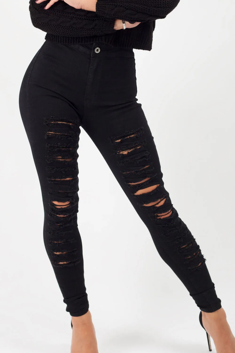 Black Ripped Skinny Jeans High Waisted