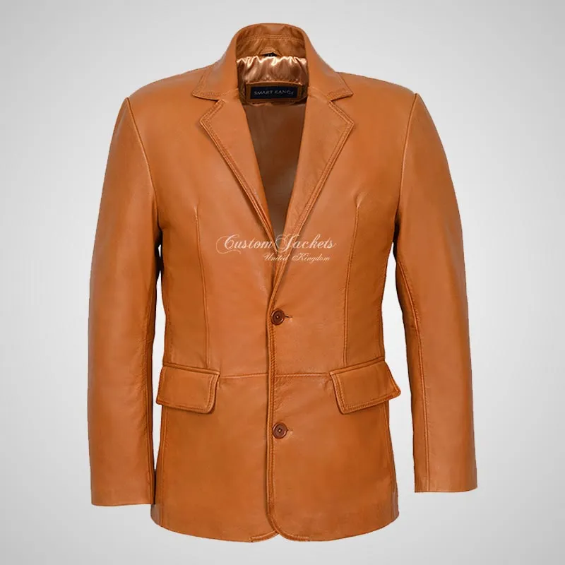 CORBIN Two Button Tan Leather Blazer For Men
