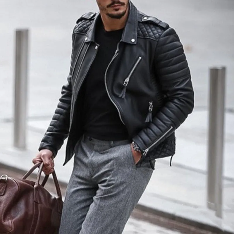 European And American Zippered Leather Jacket