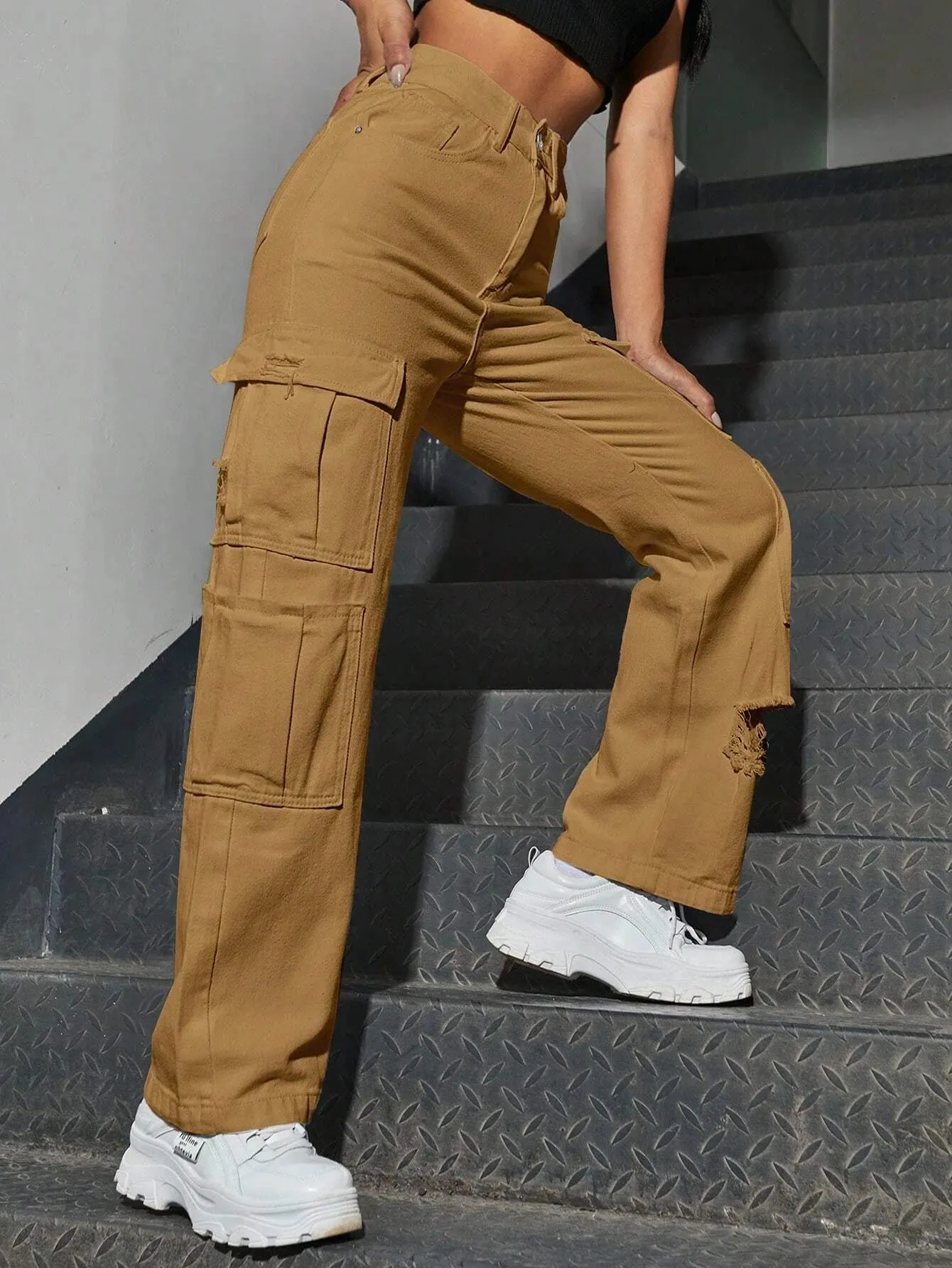 Flap Pocket Ripped Jeans