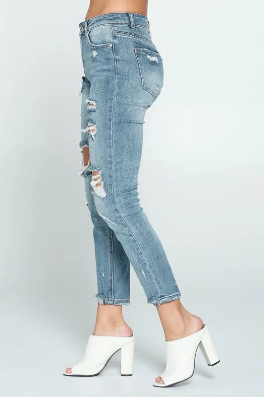 I&M- High Rise Medium Washed Boyfriend Fit Jeans