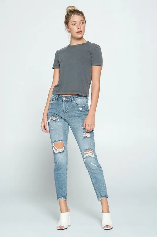 I&M- High Rise Medium Washed Boyfriend Fit Jeans