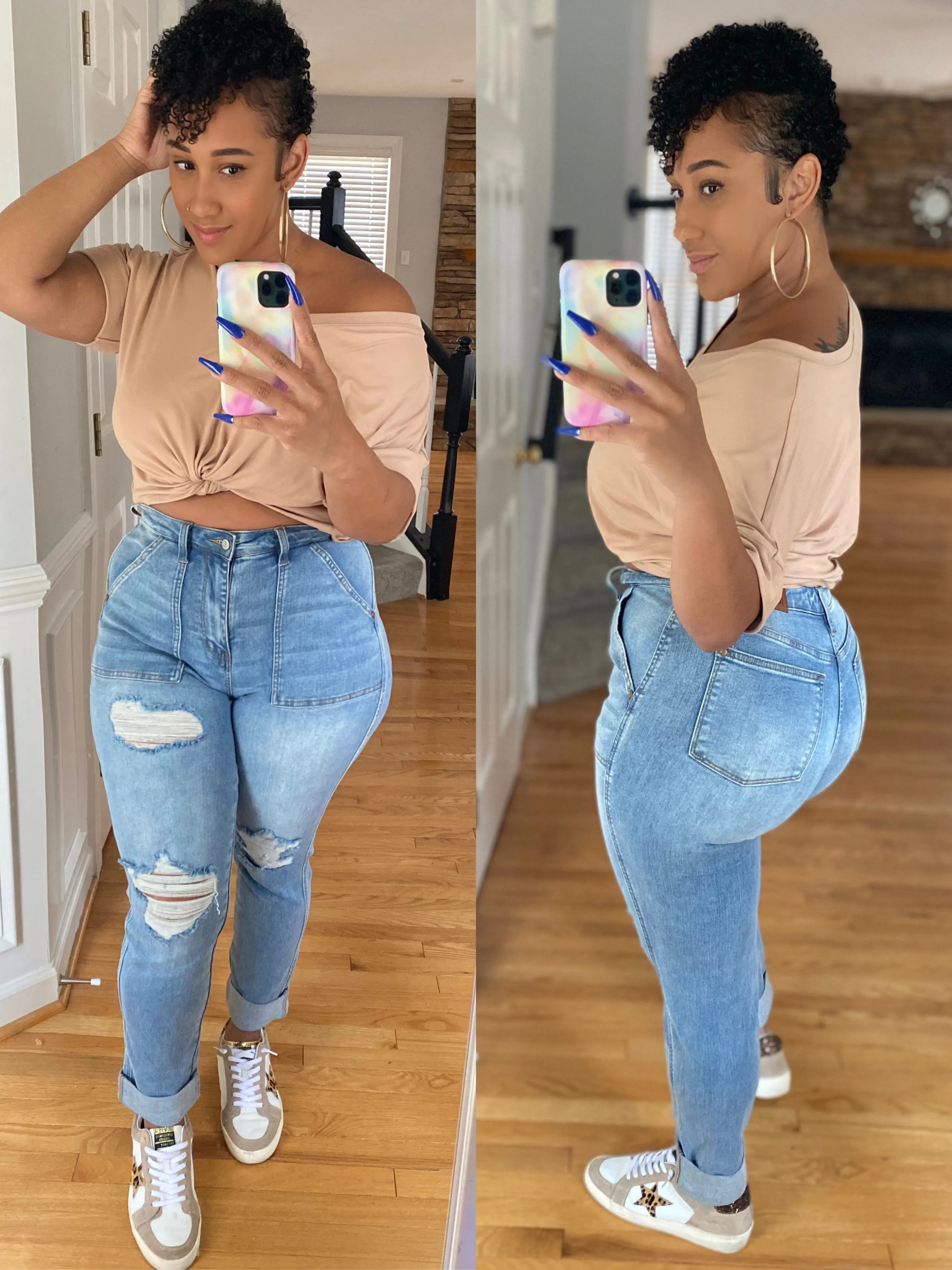 Judy Blue Distressed Straight Patch Pocket Stretch Jeans