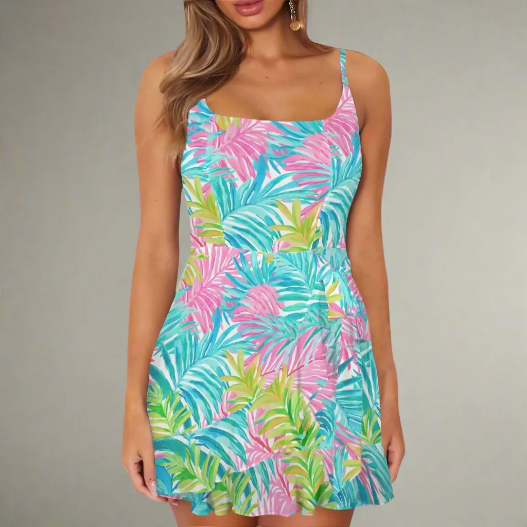 Los Cabos Tropical Floral Mini Ruffle Wrap Sun Dress