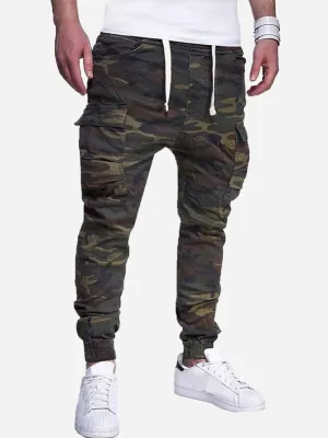 Men Pocket Detail Camo Print Cargo Pants