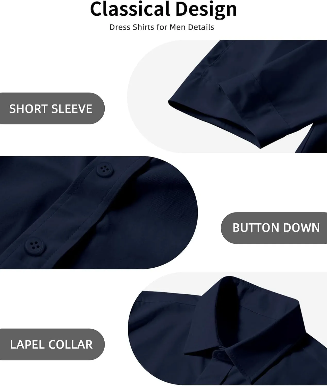 Men's Muscle Fit Dress Shirts Short Sleeve Button Down Slim Fit Stretch Wrinkle Summer Shirt for Men