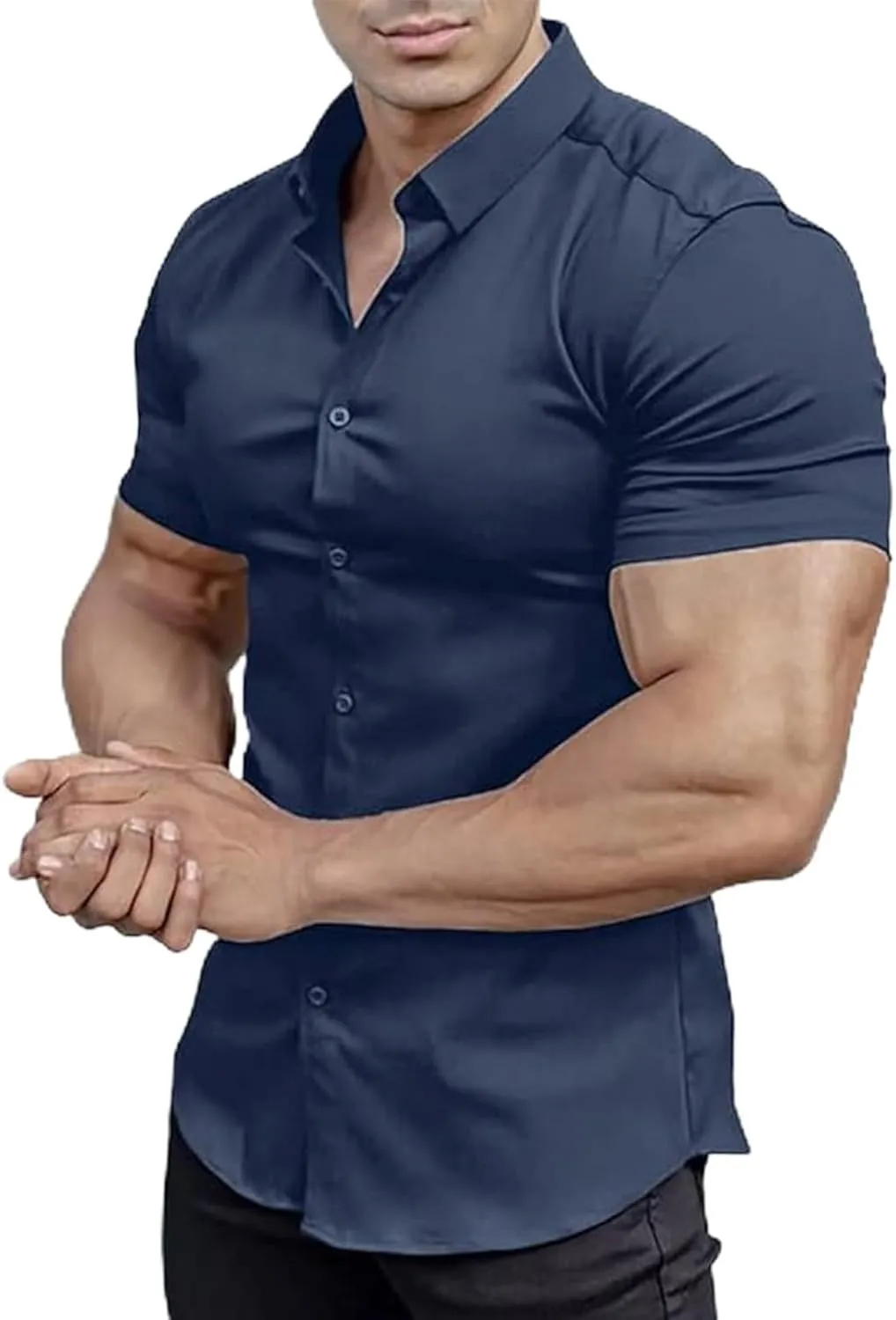 Men's Muscle Fit Dress Shirts Short Sleeve Button Down Slim Fit Stretch Wrinkle Summer Shirt for Men