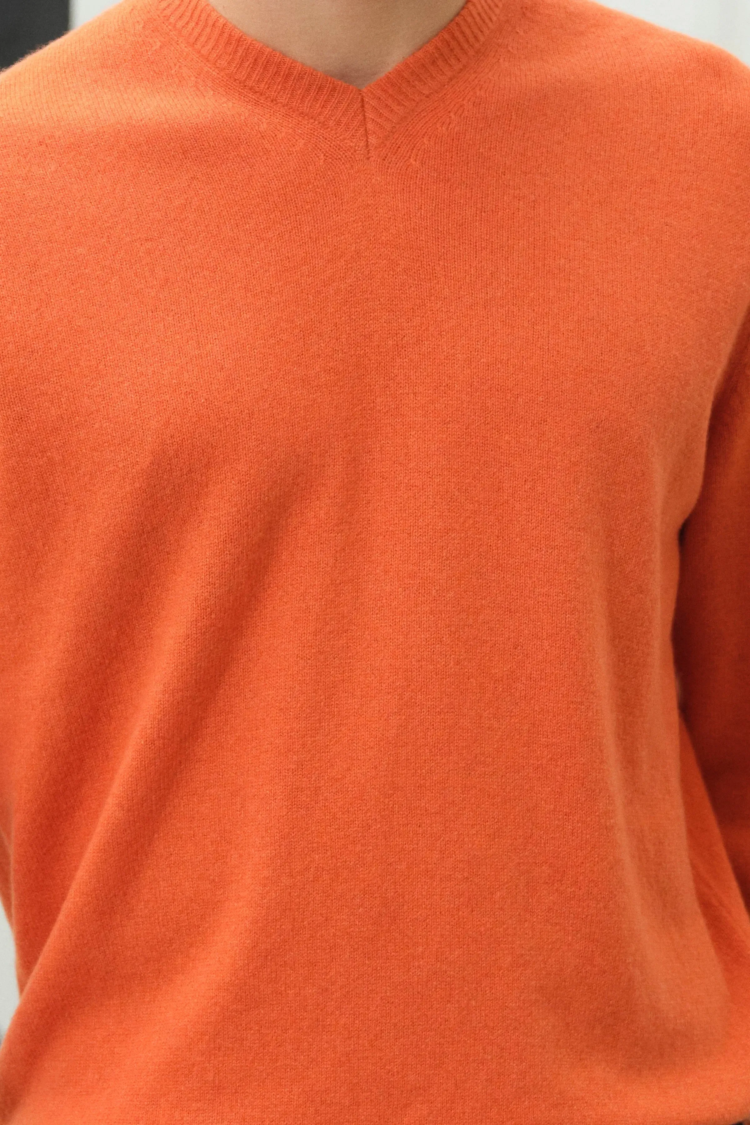 Orange Pure Cashmere V-Neck Long Sleeve Vincent Men's Sweater