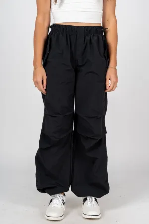 Ruched cargo pants black
