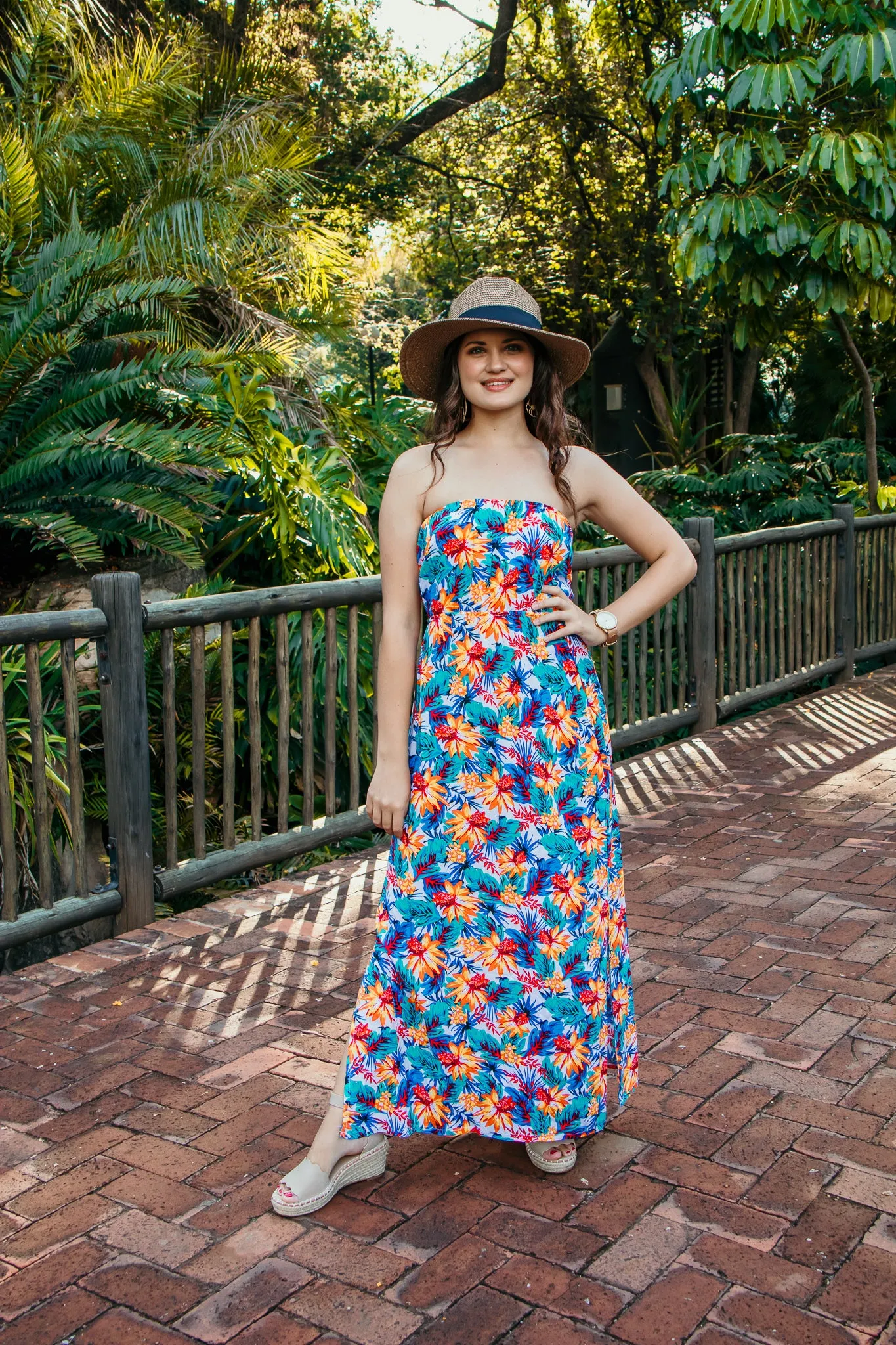 Selene Wide Brim Fedora Sunhat: Tan & Black